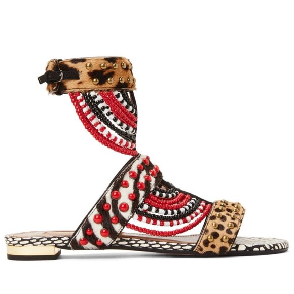 AQUAZZURA Voo Doo Beaded Ankle Strap Flat Sandals sz US 6.5 / IT 36 1/2 $1250 - Picture 12 of 16
